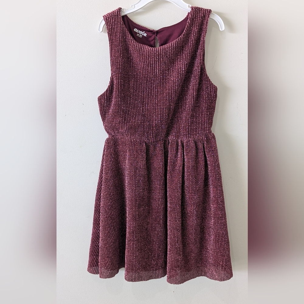 Red A-Line Sleeveless Dress. Shimmery.